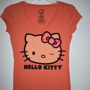 Sanrio Hello Kitty Womens Small Solid Orange Short Sleeve V-neck Tee